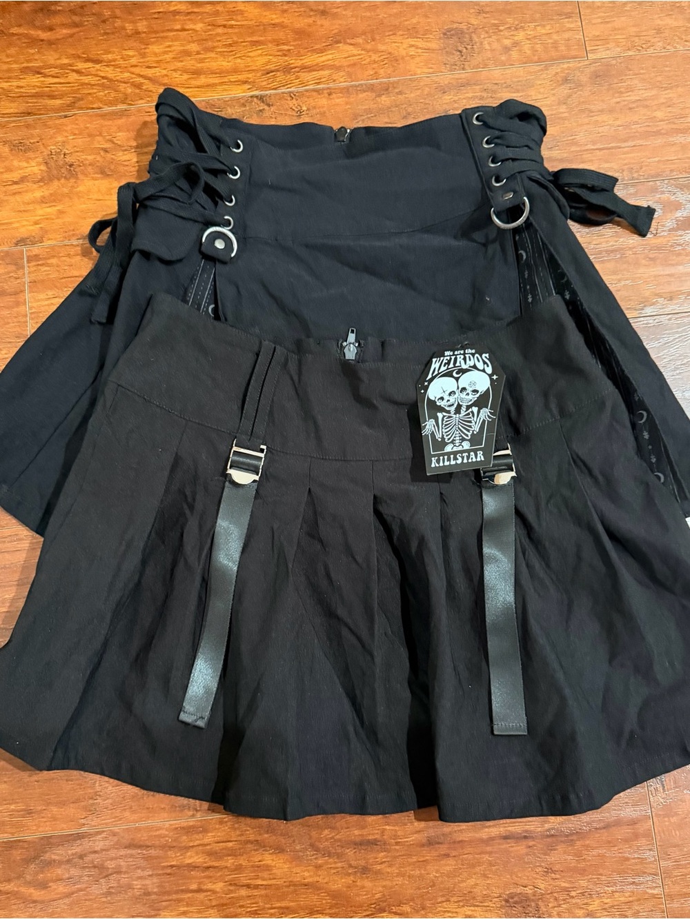Killstar Black Pleated Mini Skirt with Strap Details